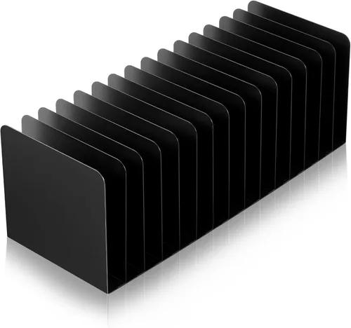 Vista 10 de Suzile Organizador de archivos de escritorio de metal, 10 compartimentos, clasificador de archivos vertical, negro, 10.63 pulgadas de largo x 5.79