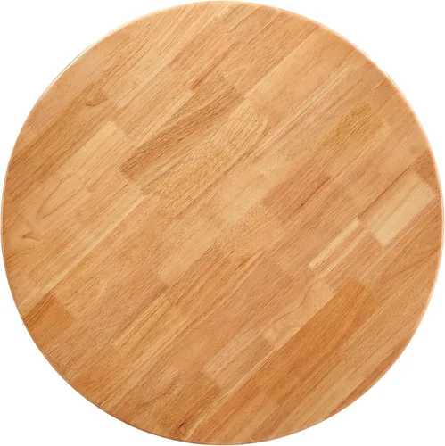 Vista 6 de Mesa de centro de madera de mediados de siglo con soporte de ratán de polietileno, mesa de café redonda de madera maciza de 33.45 pulgadas, mesa