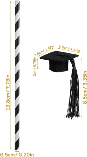 Vista 5 de PRETYZOOM Pajitas de graduación con decoración de sombrero de Doctor S, paquete de 12 popotes largos de cóctel para fiesta de graduación 2025
