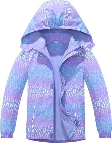 Vista 11 de M2C - Chaqueta ligera impermeable para exteriores con capucha para niñas, forro polar con estampado floral Perla de guepardo