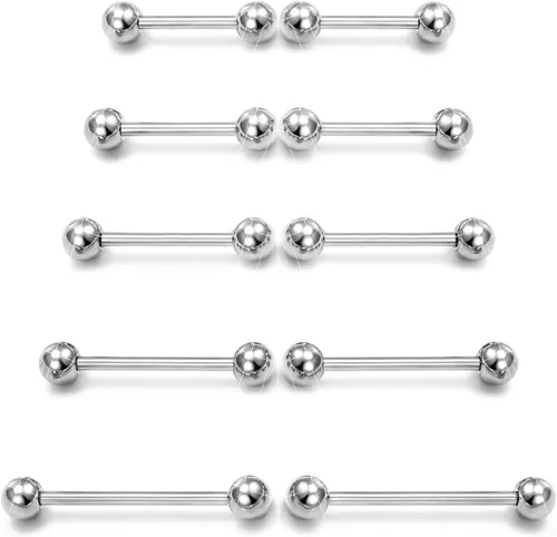 Vista 7 de Prjndjw 14G Acero quirúrgico rectas barras de pesas - Anillos para lengua y pezón para mujeres y hombres - Longitud 12MM, 14MM, 16MM, 18MM, 22mm