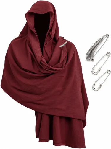 Vista 9 de JPXH Conjunto de bufanda con capucha con cinturón y muñequeras para cosplay medieval Marrón