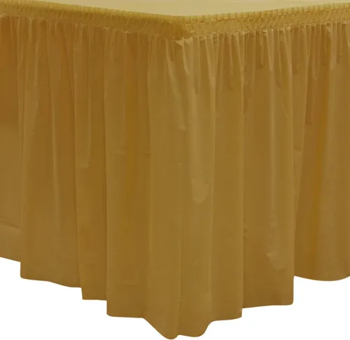 Vista 27 de Party Essentials Falda de mesa de plástico desechable resistente, 1 unidad, 29 pulgadas de ancho x 14 pies (168 pulgadas) de largo, amarillo