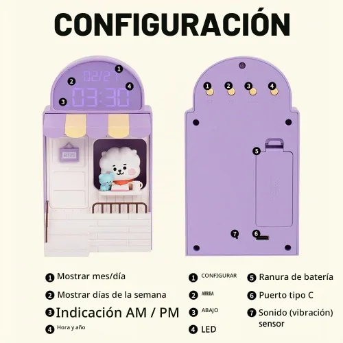 Vista 3 de BT21 Reloj de escritorio LED digital Cafe (RJ)