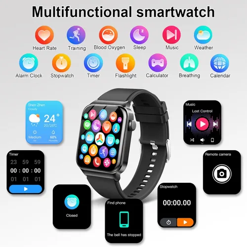 Vista 3 de Reloj inteligente para hombres y mujeres, rastreador de fitness, monitor de ritmo cardíaco, reloj inteligente táctil HD de 1.85" para Android iOS