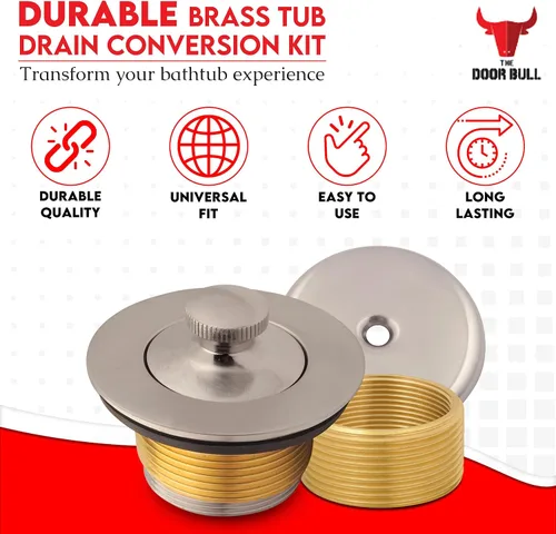 Vista 2 de Kit de drenaje y desbordamiento de bañera Lift & Turn - Conjunto universal de drenaje de bañera de latón con placa frontal de desbordamiento de un