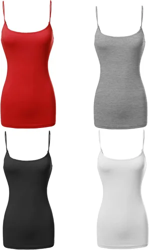 Vista 3 de Made by Emma Camiseta básica de tirantes delgados ajustables para mujer (4 unidades)