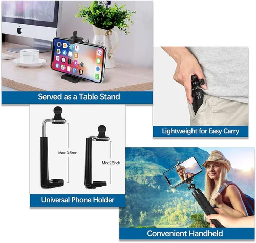 Vista 7 de Trípodes para teléfono, trípodes flexibles y trípode ajustable portátil con control remoto inalámbrico, compatible con teléfonos iPhone/Android