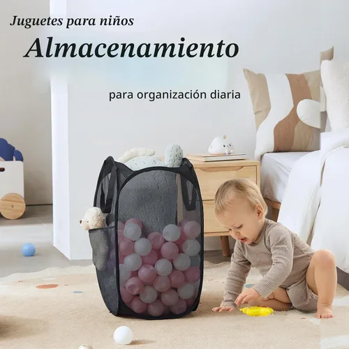Vista 6 de Cesta de malla desplegable para ropa sucia con asas duraderas - Cesta plegable portátil para dormitorio, baño y viajes (negro)