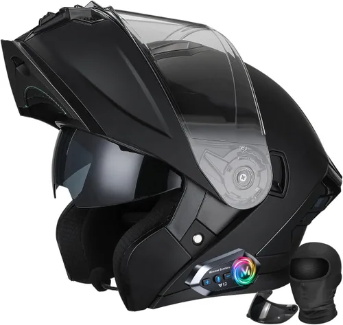 Vista 8 de Casco modular de motocicleta Bluetooth aprobado por DOT, abatible de cara completa con doble visera antivaho integrada, forro extraíble lavable