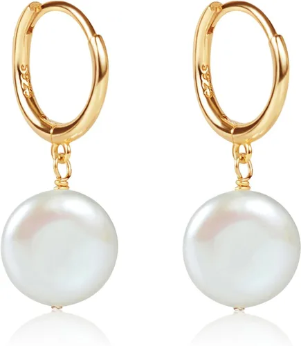 Vista 23 de LILY LUSTRE - Aretes colgantes de plata de ley 925 chapados en oro de 14 quilates, seleccionados a mano, calidad AAAA, color blanco natural
