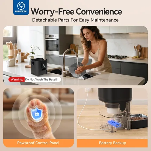Vista 4 de PAPIFEED Comedero automático para gatos con aplicación, dispensador de comida WiFi de 2.4 G, alimentador para gatos con temporizador de 6 litros