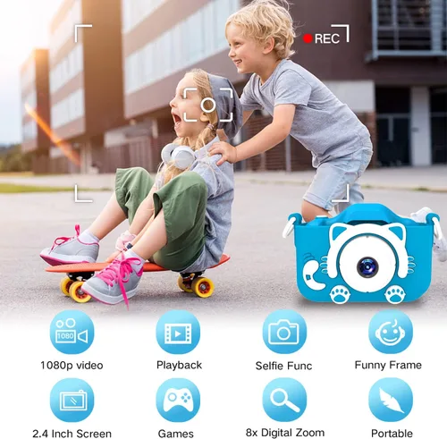 Vista 3 de Goopow Juguetes de Cámara para Niños de 3-8 Años Niñas Niños, Videocámara Digital para Niños con Cubierta Suave de Dibujos Animados, Mejor Regalo