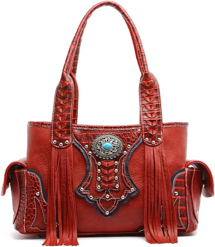 Vista 2 de Juego de cartera de estilo occidental con flecos estilo vaquera conchos bolsas de hombro para mujer