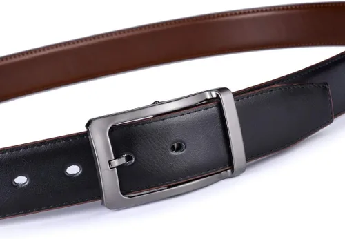 Vista 7 de Beltox - Cinturón reversible para hombre de 1.25 pulgadas de ancho y hebilla, estilo formal Hebilla giratoria rectángulo con negro/marrón claro