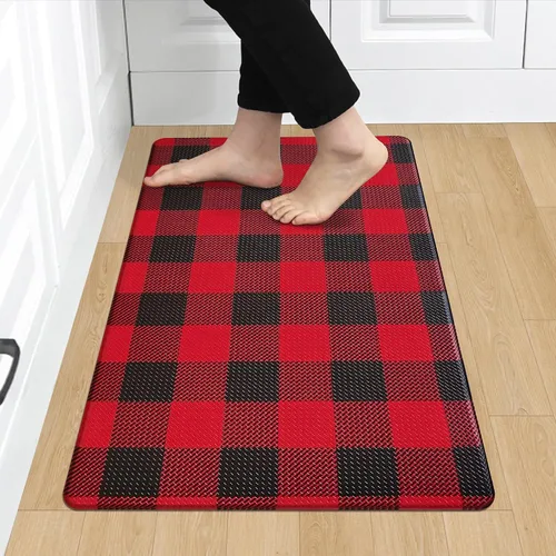Vista 15 de Tapete Largo de Cocina y Alfombra Tapetes Antifatiga para Piso de Cocina Corredor 17.3''x71'' Negro Rojo Buffalo a Cuadros Corredor Alfombra