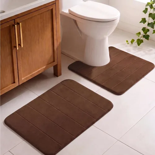 Vista 10 de Juego de 2 alfombras de baño de espuma viscoelástica, súper suaves, absorbentes, de secado rápido, alfombras de baño de espuma viscoelástica