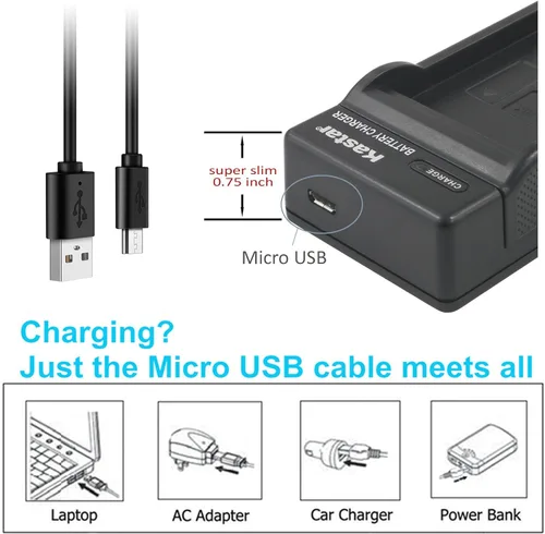 Vista 3 de Kastar Batería (X2) y cargador USB delgado para Nik EN-EL20, ENEL20, EN-EL20a y Nik Coolpix A, Nik 1 AW1, 1 J1, 1 J2, 1 J3, 1 S1, 1 V3 y cámaras