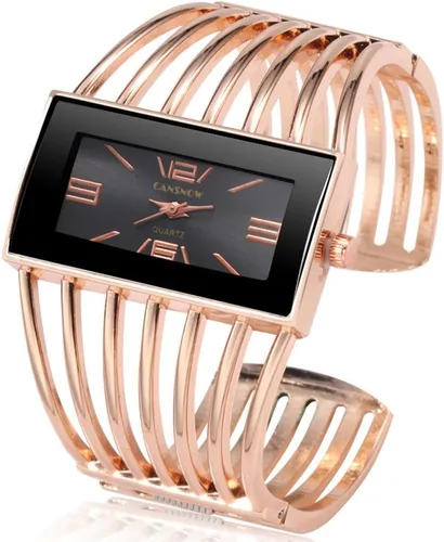 Vista 5 de Brazalete rectangular de lujo Dial, hueco con reloj analógico de cuarzo, reloj de pulsera