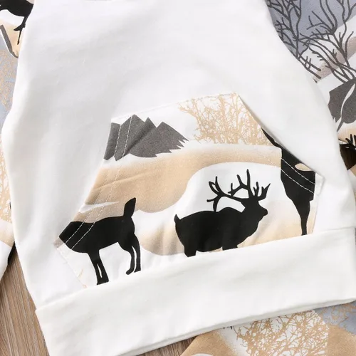 Vista 4 de Conjunto de 2 piezas de sudadera con capucha para bebé y niño, diseño de dinosaurio. Atuendo de otoño e invierno.