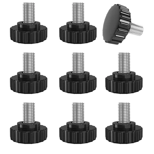 Vista 8 de 12 manijas de plástico de flor recta negra, tornillos de ala de acero al carbono M6x10mm, tornillos de sujeción