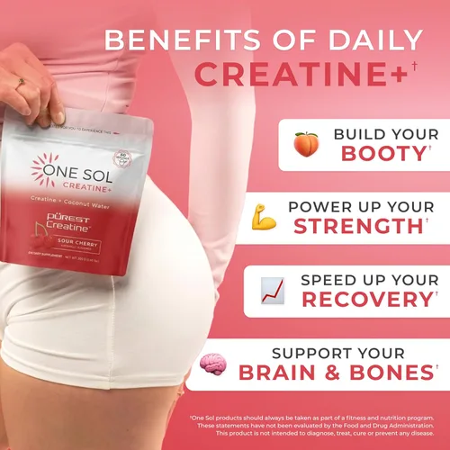 Vista 4 de One Sol Creatina para mujeres, polvo de creatina natural para mujer con creatina pura y agua de coco, aumenta la masa muscular magra, reduce