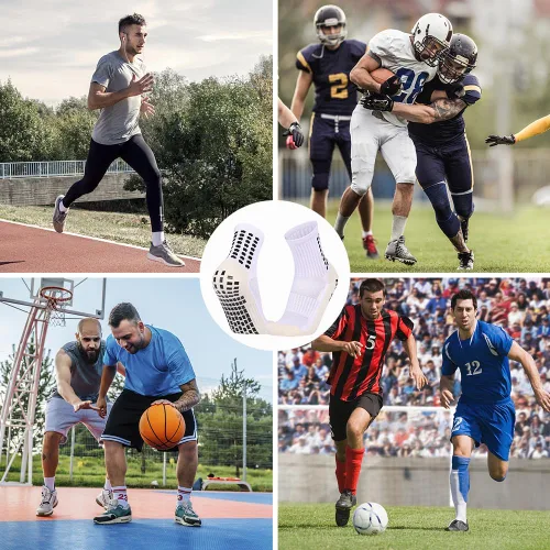 Vista 4 de Paquete de 8 calcetines de fútbol para hombre, antideslizantes, almohadillas de agarre antideslizantes para fútbol, baloncesto, deportes, calcetines