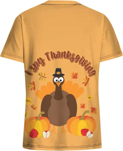 Vista 4 de Camisas de manga corta para mujer, uniforme de trabajo de enfermería, estampado de pavo, cómodas y transpirables