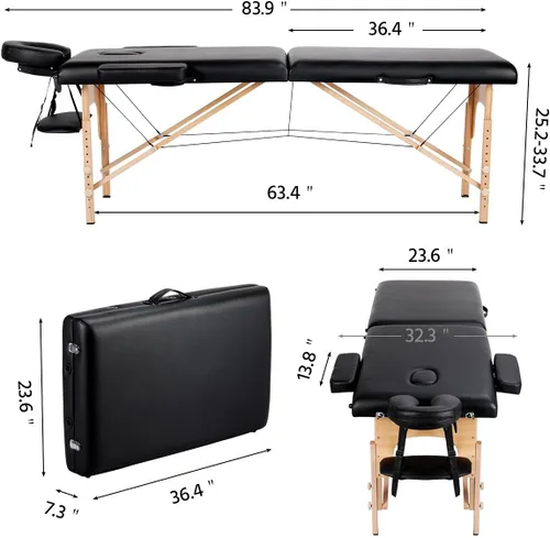 Vista 3 de Yaheetech - Mesa de masaje portátil, camas para pestañas, cama de spa, sofá de masaje plegable, mesas de spa ajustables, plegables en 2 con bolsa