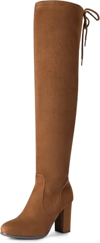 Vista 9 de DREAM PAIRS - Botas altas hasta el muslo de moda para mujer, botas largas y sexis de piel sintética con tacón ancho medio Negro