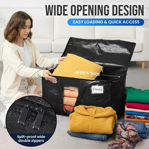 Vista 4 de TAILI - Bolsas de mudanza extra grandes, paquete de 10 bolsas negras resistentes para almacenamiento con ventana visible, asas envolventes