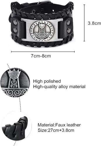 Vista 2 de Pulsera vikinga nórdico Mjolnir con amuleto de martillo de Thor joyería celta pagana de talismán