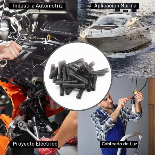 Vista 6 de 50 conectores de cable a tope termorretráctiles, 50 unidades de 14-12 AWG con aislamiento negro, impermeables, conectores de cable eléctrico