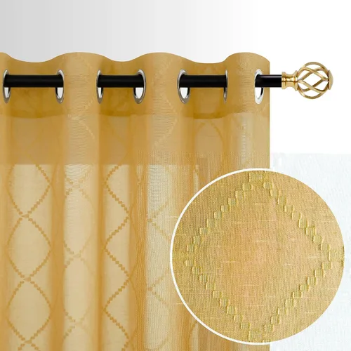 Vista 8 de KOUFALL Cortinas negras de 63 pulgadas de largo para dormitorio, juego de 2 paneles transparentes con ojales para ventana, cortinas geométricas