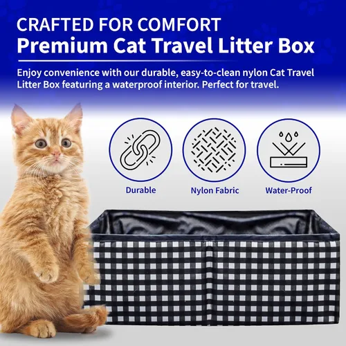 Vista 5 de Pet Fit For Life - Vibrante caja de arena plegable para gatos - Portátil, plegable, diseño compacto con cuenco de agua adicional - Ideal para coche