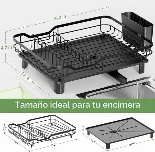 Vista 4 de ROTTOGOON Escurridor de platos, rejilla para secar platos de acero inoxidable resistente al óxido para encimera de cocina, escurridor de platos