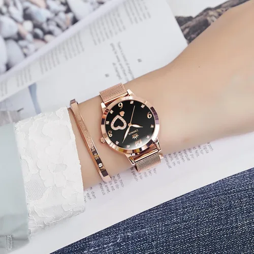 Vista 6 de devaco Reloj de pulsera del cuarzo del diamante del oro rosa del acero inoxidable, reloj de moda de las señoras de la prenda impermeable