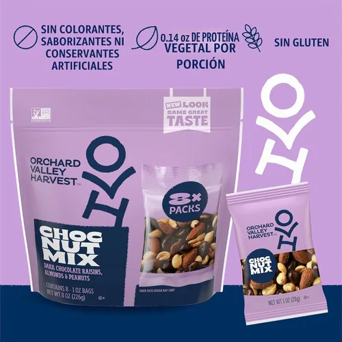 Vista 5 de Orchard Valley Harvest - Mezcla de nueces con chocolate, multipack, 1 oz (paquete de 8), pasas cubiertas de chocolate negro, almendras y cacahuetes