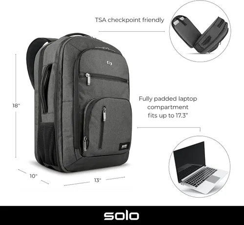 Vista 2 de Solo Grand - Mochila de viaje de 17.3 pulgadas, Gris, Mochila Grand Travel Tsa