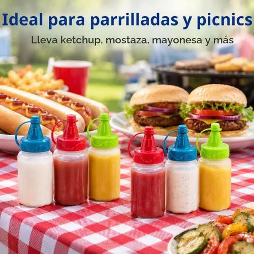 Vista 6 de Mini botellas exprimibles para condimentos de 1.18 onzas, paquete de 6
