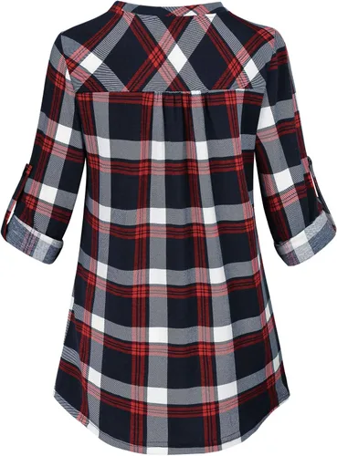 Vista 4 de Miusey Henley - Blusa con cuello en V 34, manga enrollable, con botones