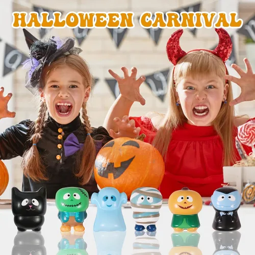 Vista 7 de Paquete de 6 juguetes esponjosos de Halloween, recuerdos de fiesta de crecimiento lento: calabaza, zombi, gato negro, momia, vampiro, fantasma bolsa