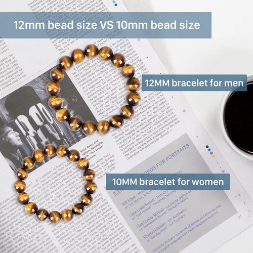 Vista 3 de Pulsera de ojo de tigre para hombres y mujeres, pulsera antiansiedad, alivio del estrés y confianza, hecha a mano, piedra natural, cuentas