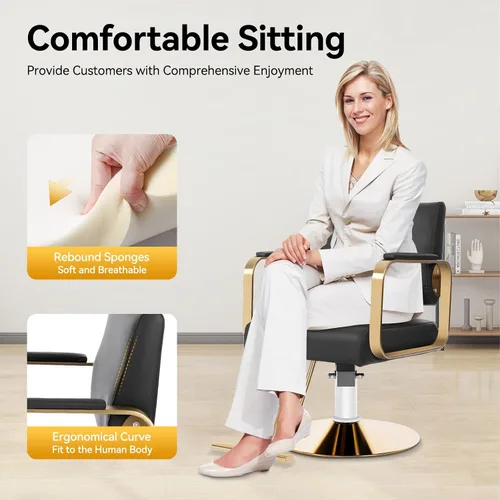 Vista 4 de Silla de peluquería, silla de peluquería ajustable para spa, silla de peluquería giratoria de 360°, silla de peluquería multifunción con reposapiés