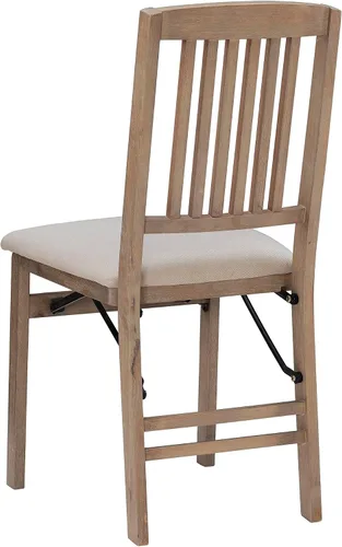 Vista 15 de Linon Keira - Juego de 2 sillas plegables de madera rústica natural con asiento tapizado beige y respaldo de misión