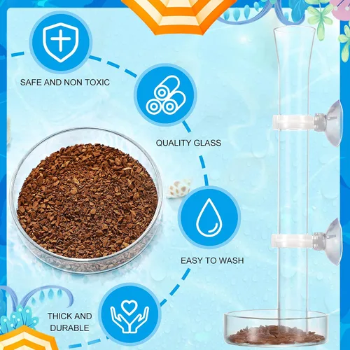 Vista 3 de Chengu Juego de 3 tubos y platos de alimentación de camarones, tubo de alimentación de camarones de vidrio de 8 pulgadas y 2 cuencos de acuario