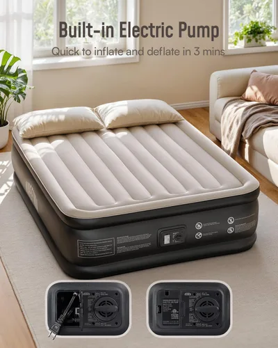 Vista 3 de Airefina Colchón de aire Queen con bomba incorporada, colchón inflable elevado cómodo con bolsa de transporte, cama de aire probada de fugas de 48