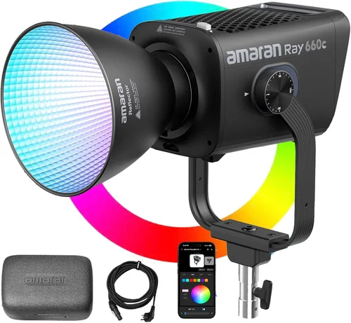 Vista 10 de Amaran Ray 60c RGB LED Video Light with Octa Dome 30 Softbox Portable Bag