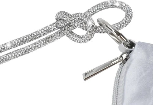 Vista 3 de Bolso de noche de satén para mujer, bolso de hombro con correa de diamantes de imitación para boda, fiesta, baile de graduación, Negro