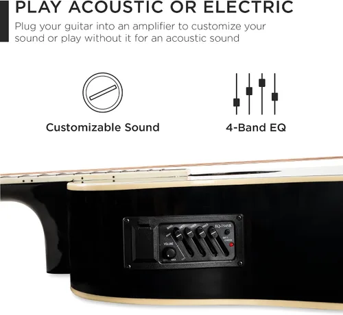 Vista 5 de Best Choice Products Conjunto de Guitarra Acústica Eléctrica para Principiantes de 41 pulgadas con Diseño de Corte de Toda Madera, Estuche de Negro